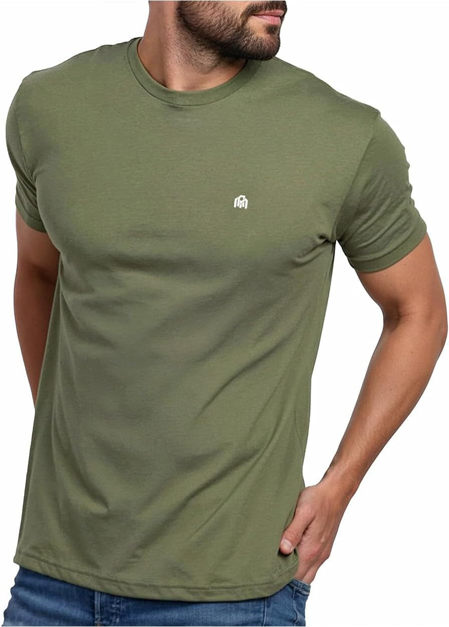 Mens T Shirt with Logo - Short Sleeve Crew Neck Soft Fitted Tees S - 4XL Fresh Classic Basic Tshirts