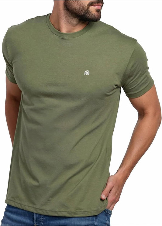 Mens T Shirt with Logo - Short Sleeve Crew Neck Soft Fitted Tees S - 4XL Fresh Classic Basic Tshirts